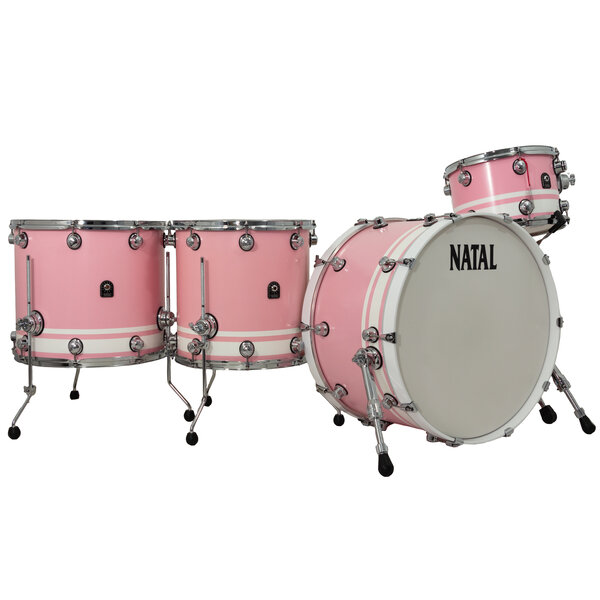 Natal Natal 'Originals' Limited Edition 24" Maple Drum Kit, Flamingo Pink w/Matte White Double Stripe