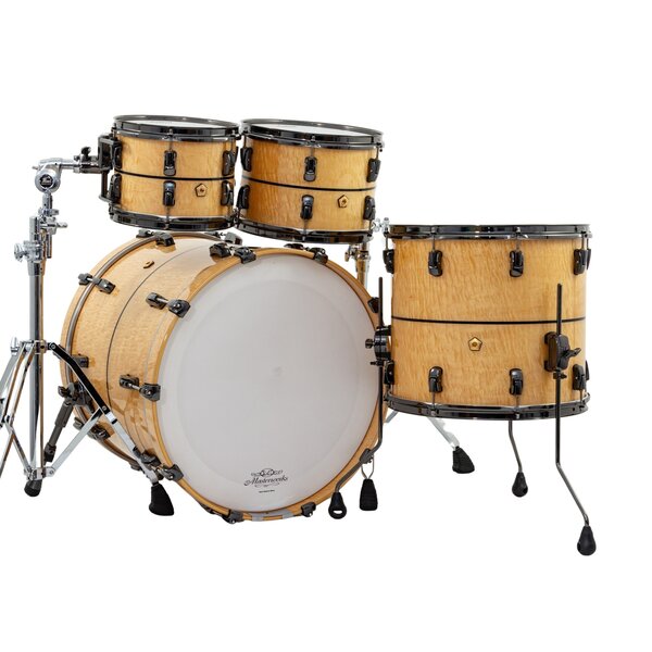 Pearl Masterworks 22" Artisan Maple Drum Kit, Natural Flame Maple w/ Solid Black Stripe Graham