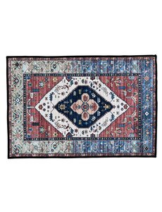 Ahead Ahead Armor Tribal Persian Drum Rug, Red and Blue 80 x 64"
