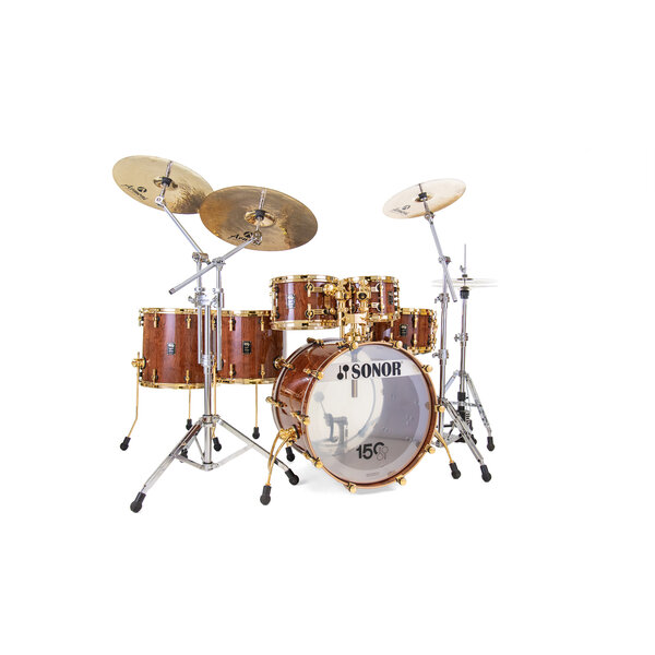 Sonor Sonor Signature 150th Anniversary 22" Beech Drum Kit, Bubinga High Gloss Lacquer w/Gold Fittings