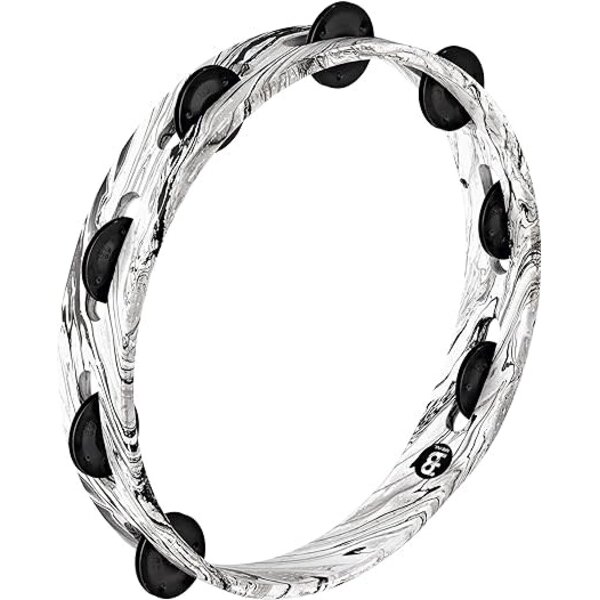 Meinl Meinl Traditional Wood 10" Tambourine, White Marble With Black Plated Steel Jingles