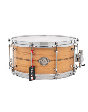  Evetts 14" x 6.5" Tasmanian Blackwood Snare Drum, Smooth Satin Natural w/Inlay