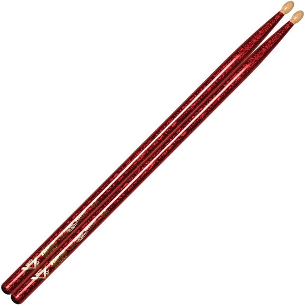 Vater Vater 5A Colourwrap  Wood Tip Drum Sticks, Red Sparkle