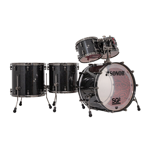 Sonor Sonor SQ2 24" Birch Drum Kit, Black Sparkle High Gloss w/Fiery Red Interior