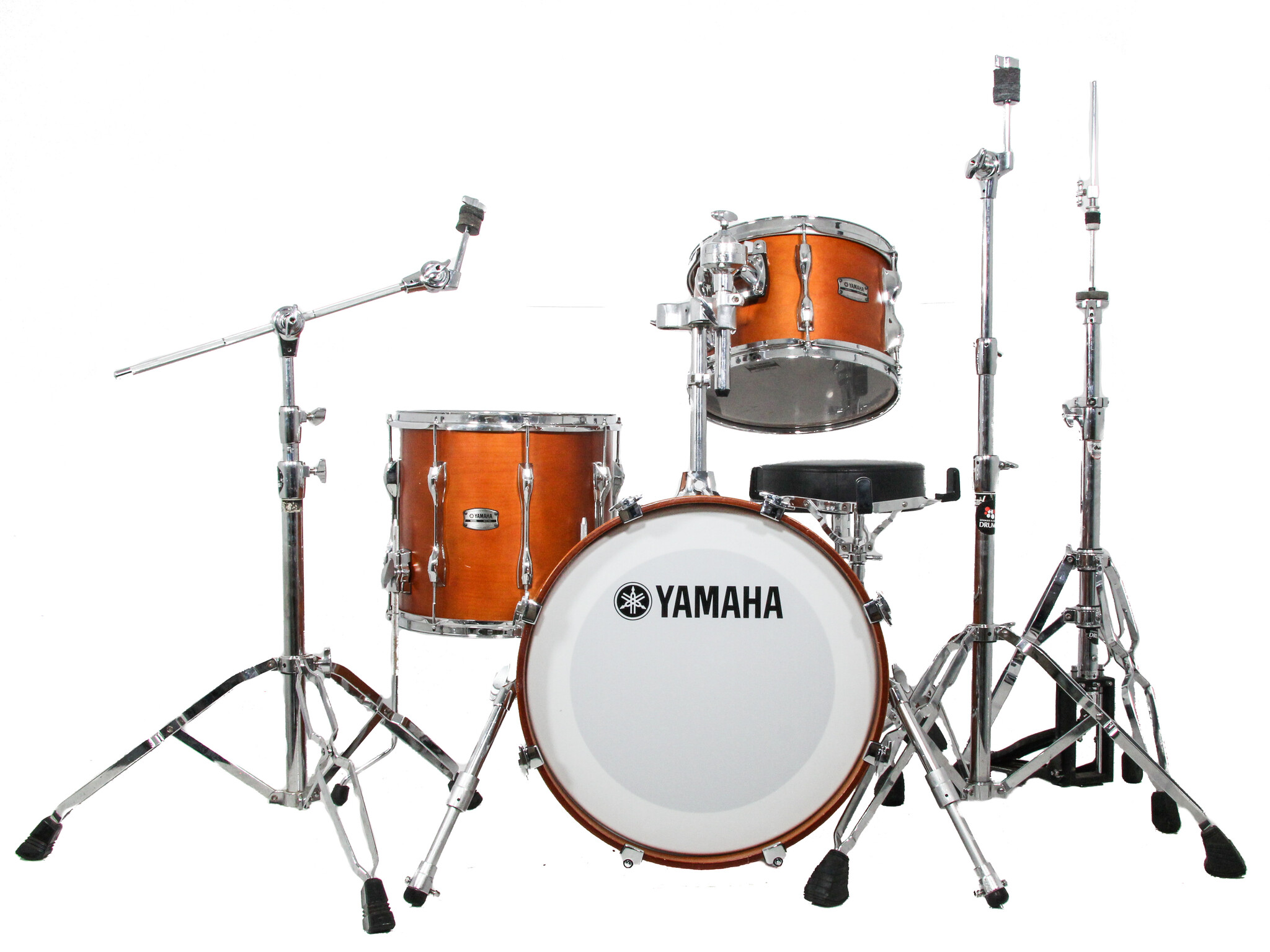 Three-piece Yamaha Recording Custom drum kit hire setup