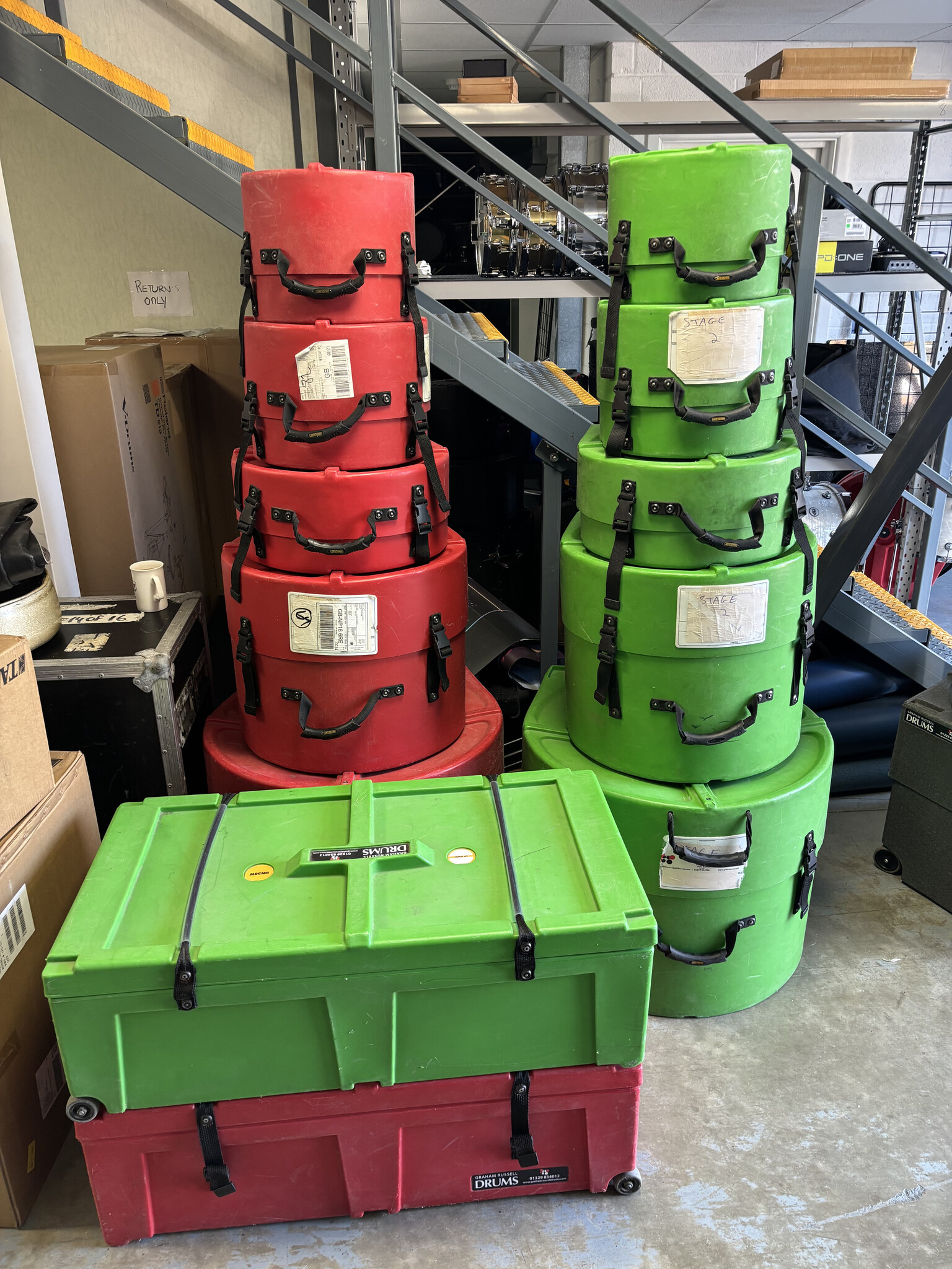 Yamaha drum hire kit packed in protective Hardcase cases
