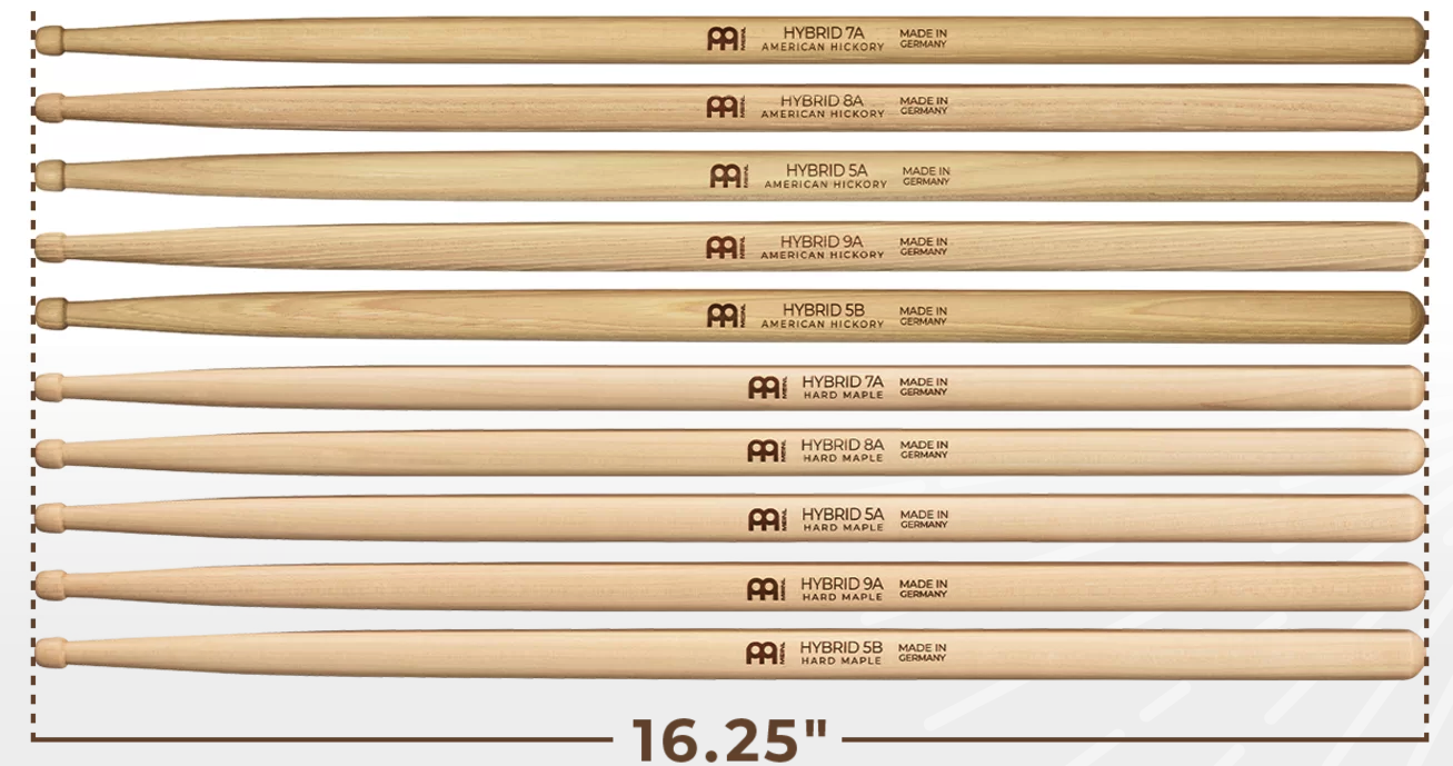 Drum stick size and length comparison