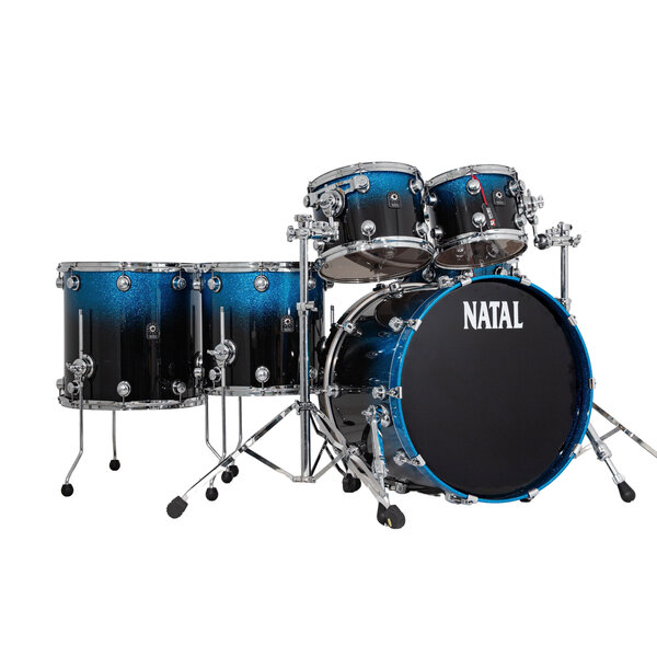 Natal Natal Originals Custom 22" Walnut/Birch Drum Kit, Blue Sparkle to Black Fade