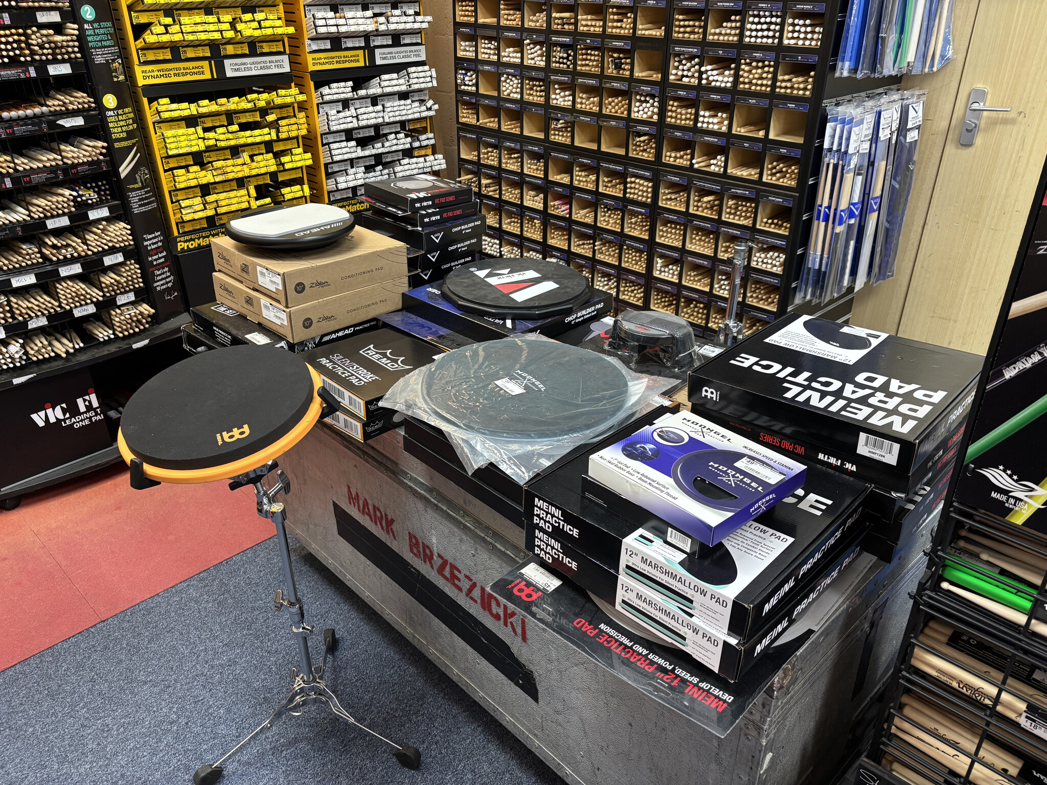 Practice pad display at Graham Russell Drums
