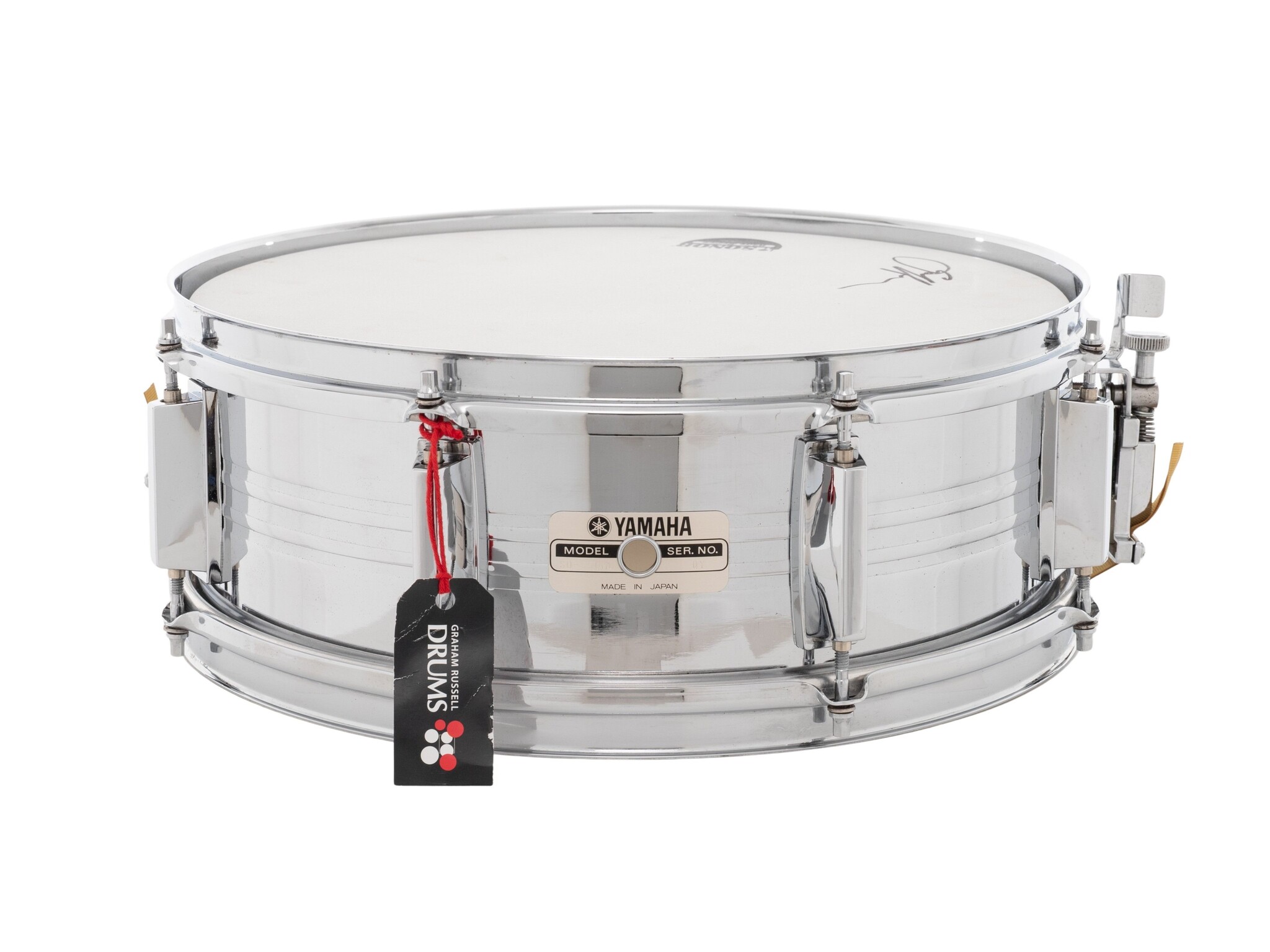 Signed Yamaha SD-550MD 14 x 5 chrome-over-steel snare drum formerly owned by Gavin Harrison
