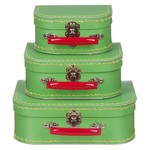 Koffertje 30cm groen met rood handvat met naam