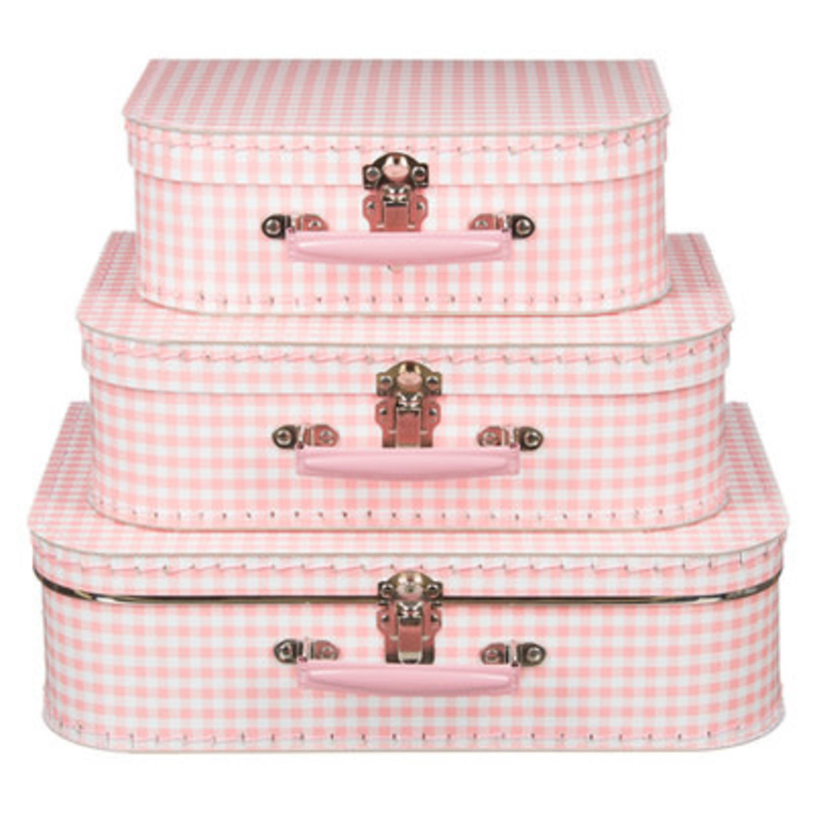 Koffertje 30cm roze/ wit geruit met naam