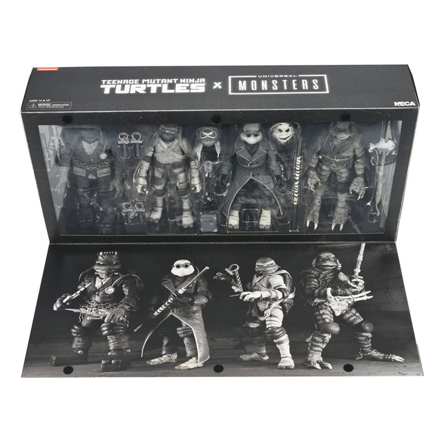 Universal Monsters x Teenage Mutant Ninja Turtles Action Figures 4-Pack Turtles Black & White 18cm