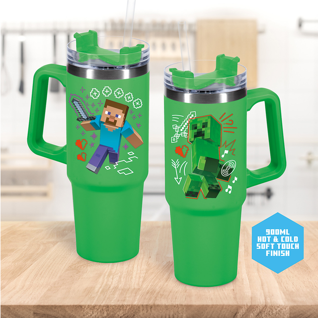 Minecraft Steve Travel Mug XL 900ml with straw