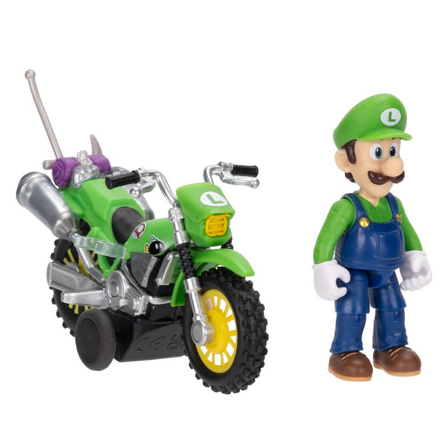 The Super Mario Galaxy Movie Luigi Action Figure with Pull Back Motorcycle