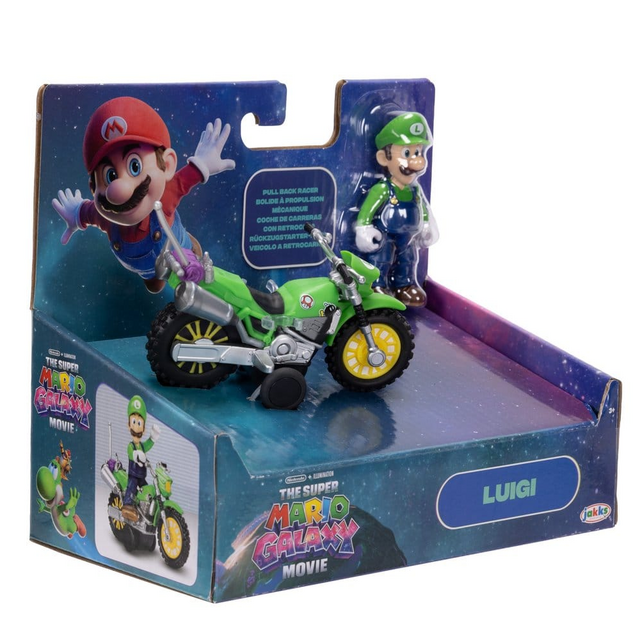 The Super Mario Galaxy Movie Luigi Action Figure with Pull Back Motorcycle