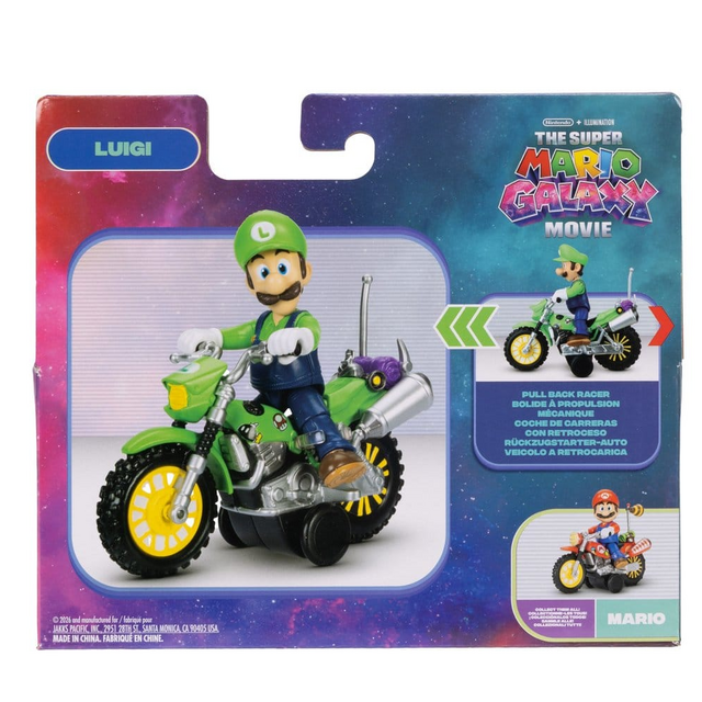The Super Mario Galaxy Movie Luigi Action Figure with Pull Back Motorcycle