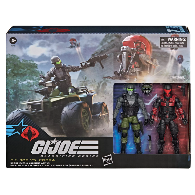 G.I. Joe Classified Series #218 Snake Eyes & Varmint ATV Vs. Stealth Viper & Cobra Stealth Flight Pod (Trubble Bubble)