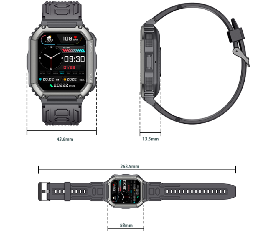 Smartwatch zwart | 28 sportmodes | 10 dagen batterijduur | Belfunctie & Bloeddrukmeter