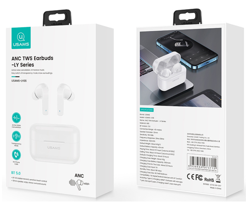 USAMS | Bluetooth oordopjes met Active noise cancelling
