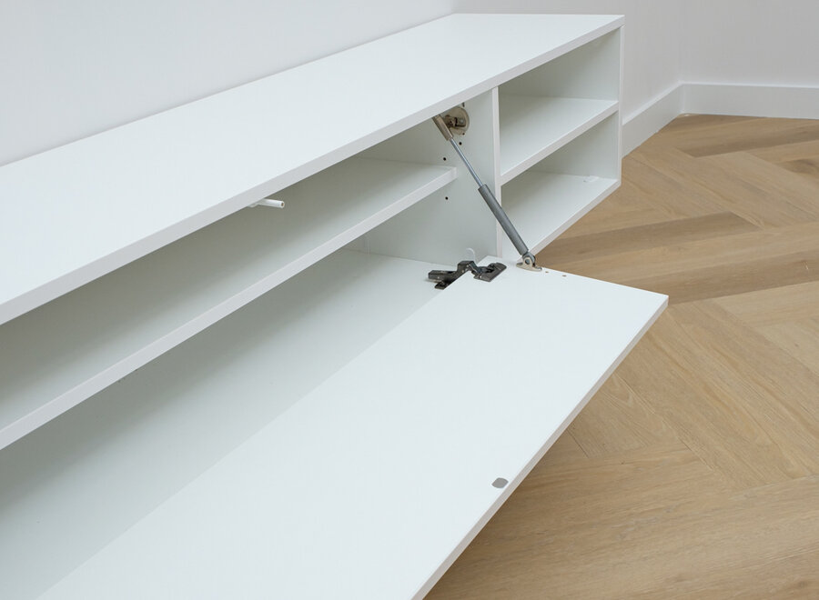 Zwevend tv meubel met open vak in wit