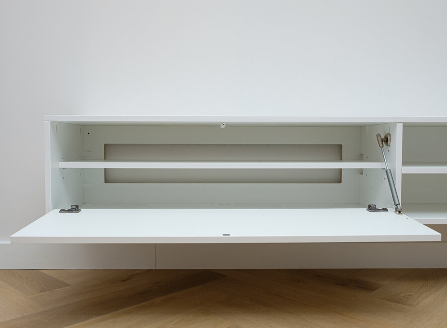 Zwevend tv meubel met open vak in wit