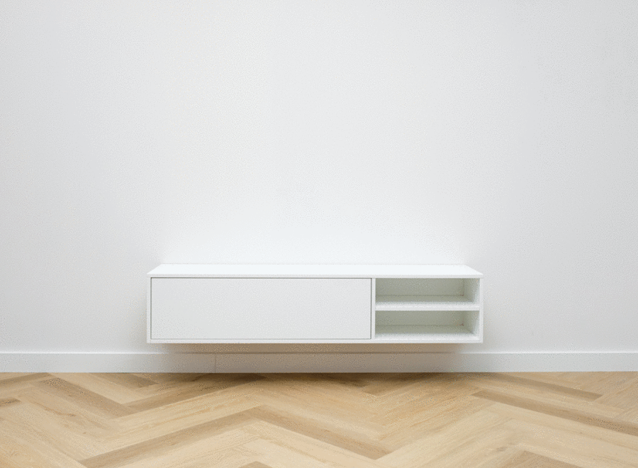 Zwevend tv meubel met open vak in wit
