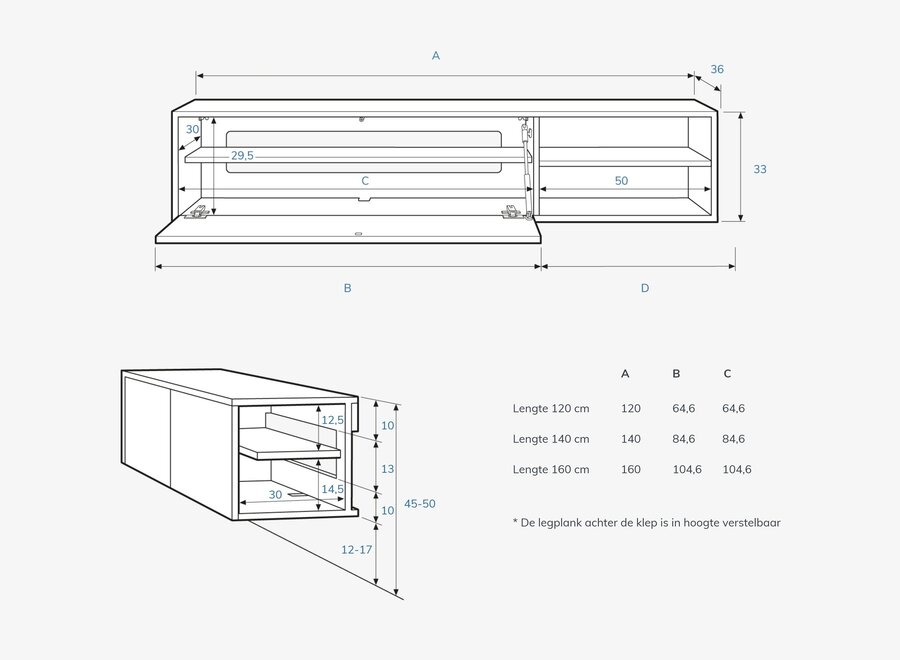 Zwevend tv meubel met open vak in wit