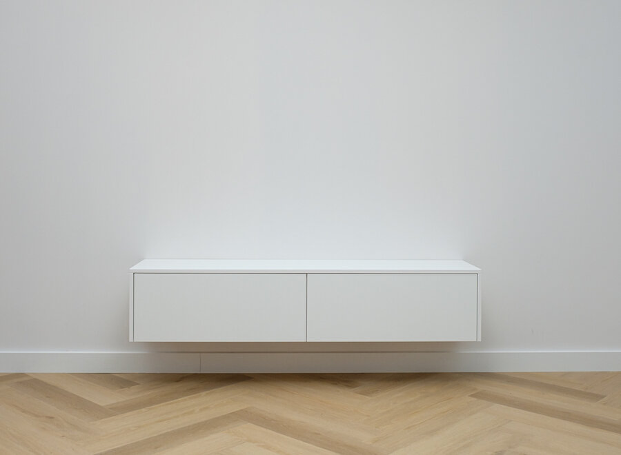 Zwevend Tv meubel met 2 kleppen in wit