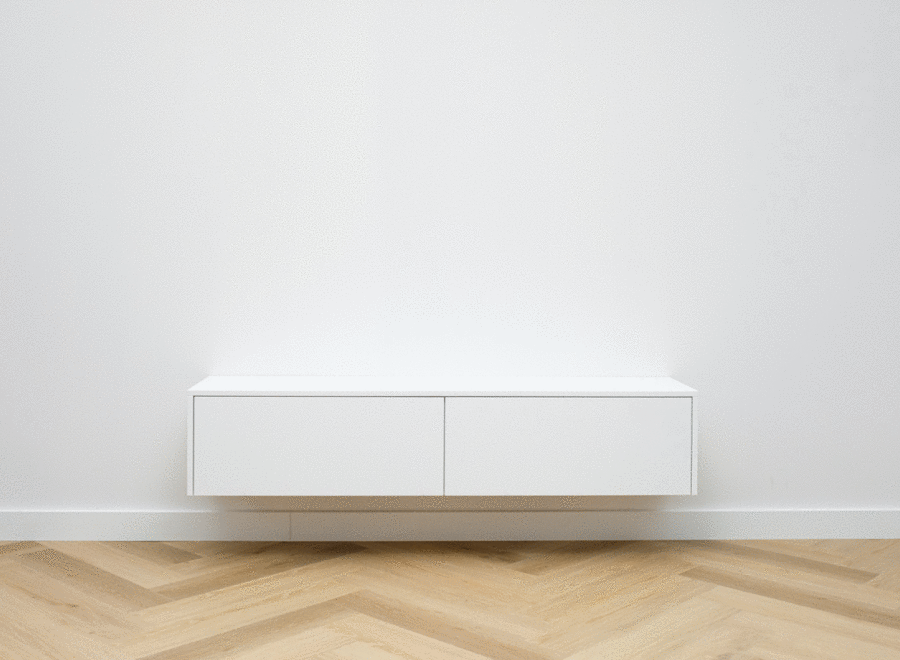 Zwevend Tv meubel met 2 kleppen in wit