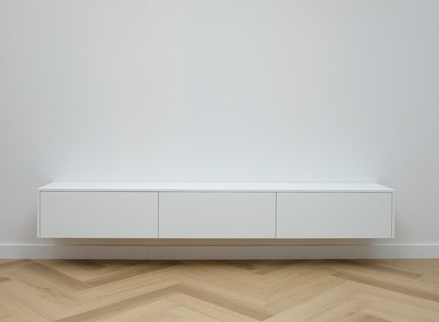 Zwevend Tv meubel met 3 kleppen in wit