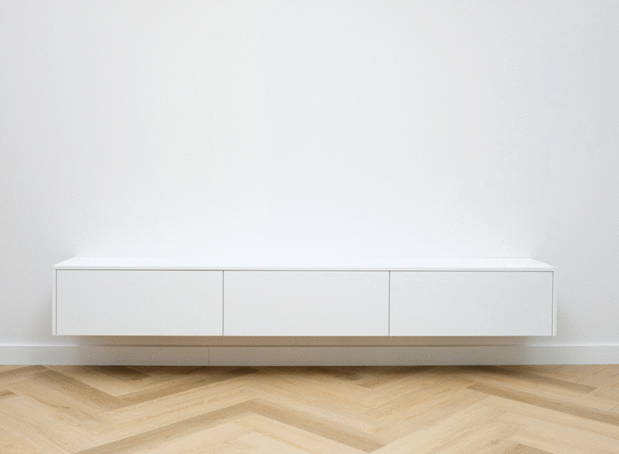 Zwevend Tv meubel met 3 kleppen in wit