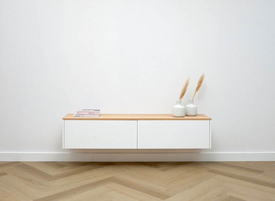 Tv meubel met 2 kleppen wit en eiken