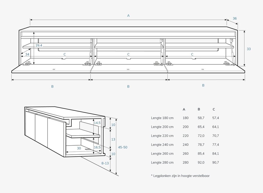 Tv meubel met 3 kleppen wit met greep