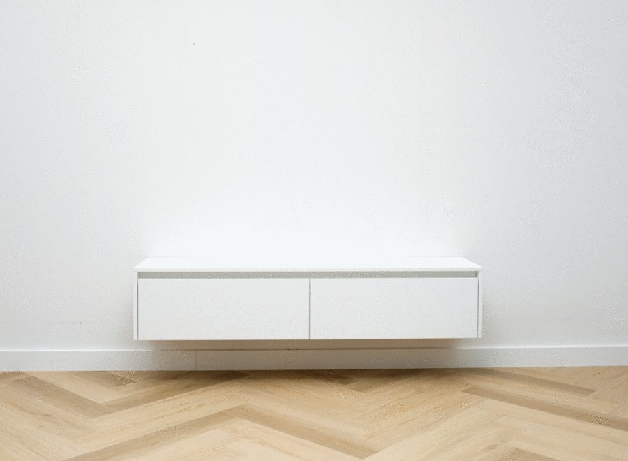 Zwevend tv meubel met 2 kleppen wit met greep