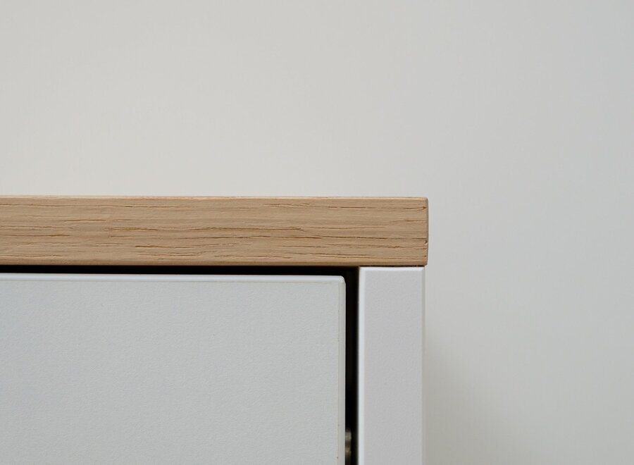 Tv meubel met 4 kleppen wit en eiken blad