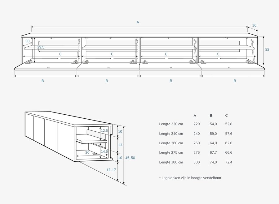 Tv meubel met 4 kleppen wit en eiken blad