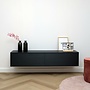Zwevend tv meubel met 2 kleppen in zwart eiken