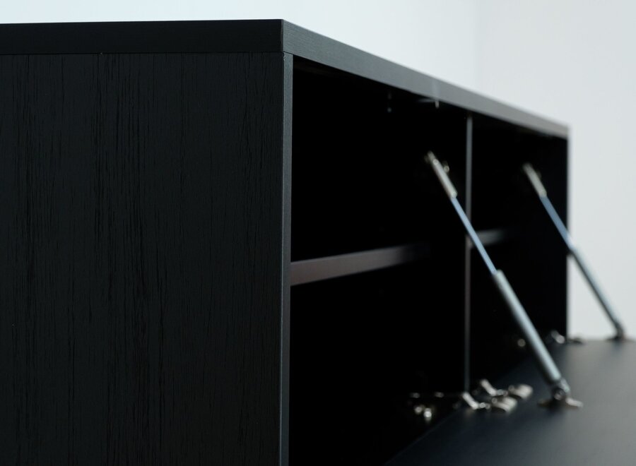 Zwevend tv meubel met 2 kleppen in zwart eiken
