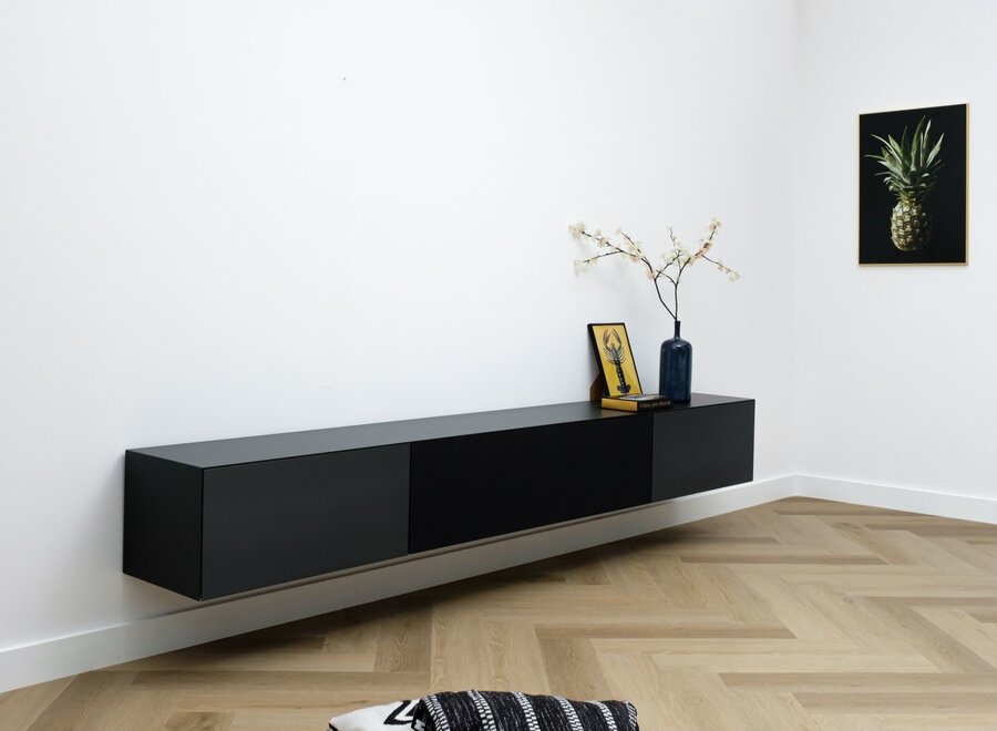 Zwevend Tv meubel met speakerdoek - 3 kleppen - in kleur naar keuze