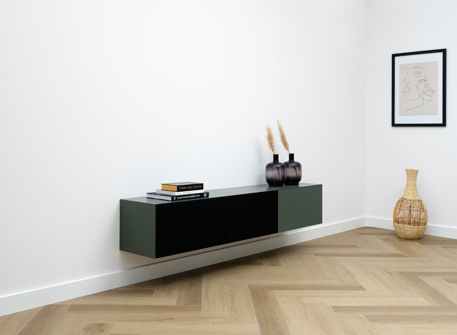 Zwevend Tv meubel met 2 kleppen en speakerdoek