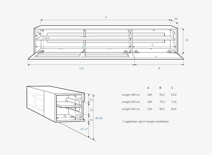 Zwevend Tv meubel met 2 kleppen en speakerdoek