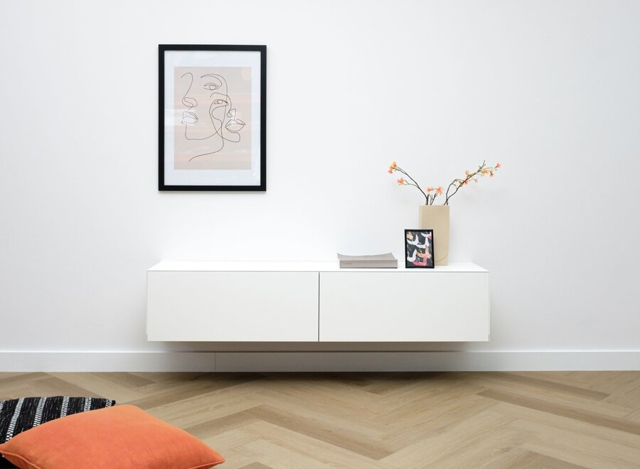 Zwevend Tv meubel met 2 kleppen - in kleur naar keuze