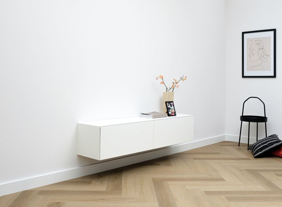 Zwevend Tv meubel met 2 kleppen - in kleur naar keuze