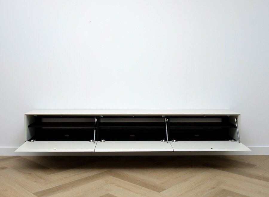 Zwevend Tv meubel met 3 kleppen - in kleur naar keuze