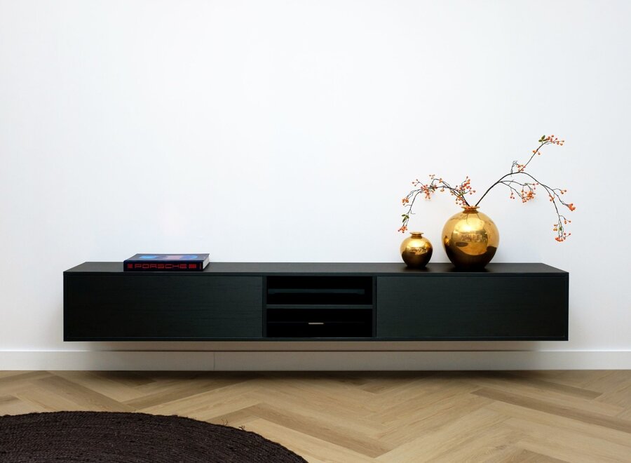 Tv meubel open vak 2 kleppen in zwart eiken
