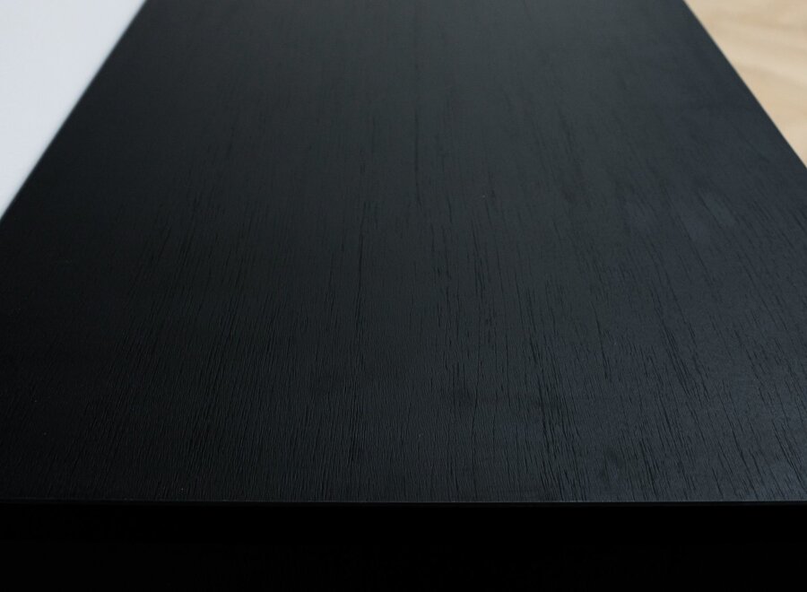 Zwevend tv meubel met open vak en 2 kleppen in zwart eiken