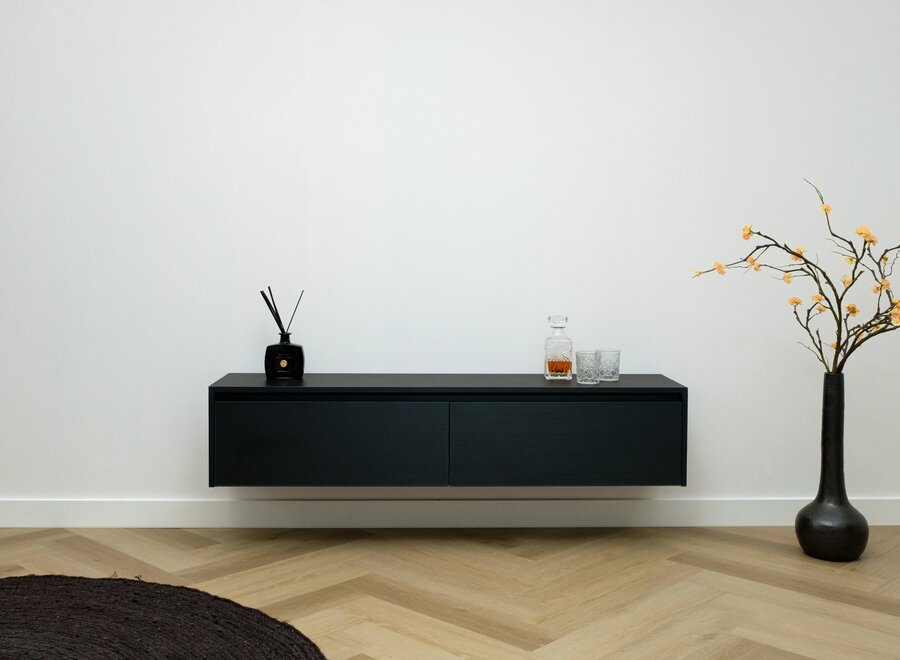 Tv meubel 2 kleppen in zwart eiken met greep