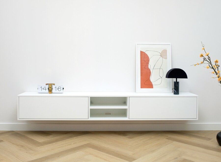 Tv meubel met open vak 2 kleppen wit