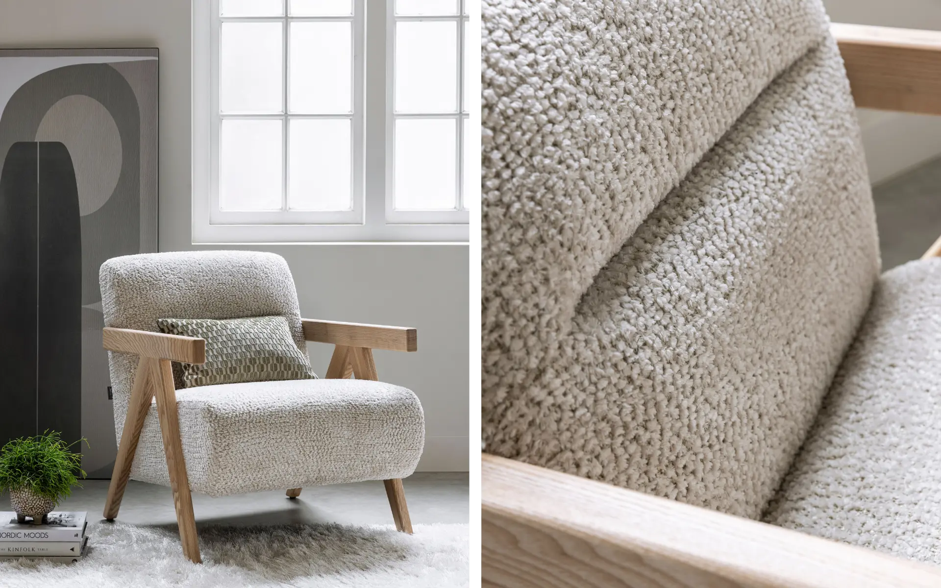 Fauteuil met Boucle stof in Japandi stijl